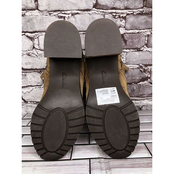 Clarks Brown Nubuck Leather Suede Stacked Heel Ankle Strap Boots Women Sz 6M US - Picture 11 of 16